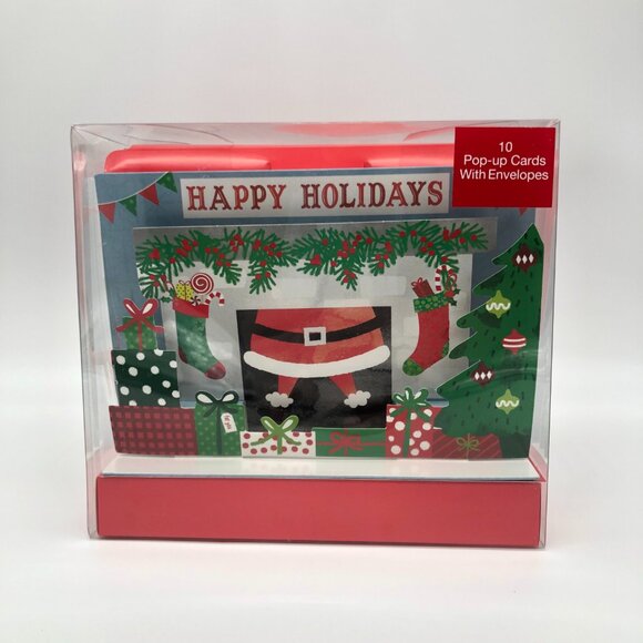 Design Focus 10 Pop-Up Cards Envelopes Santa Chimney Happy Holidays Christmas - Picture 1 of 2